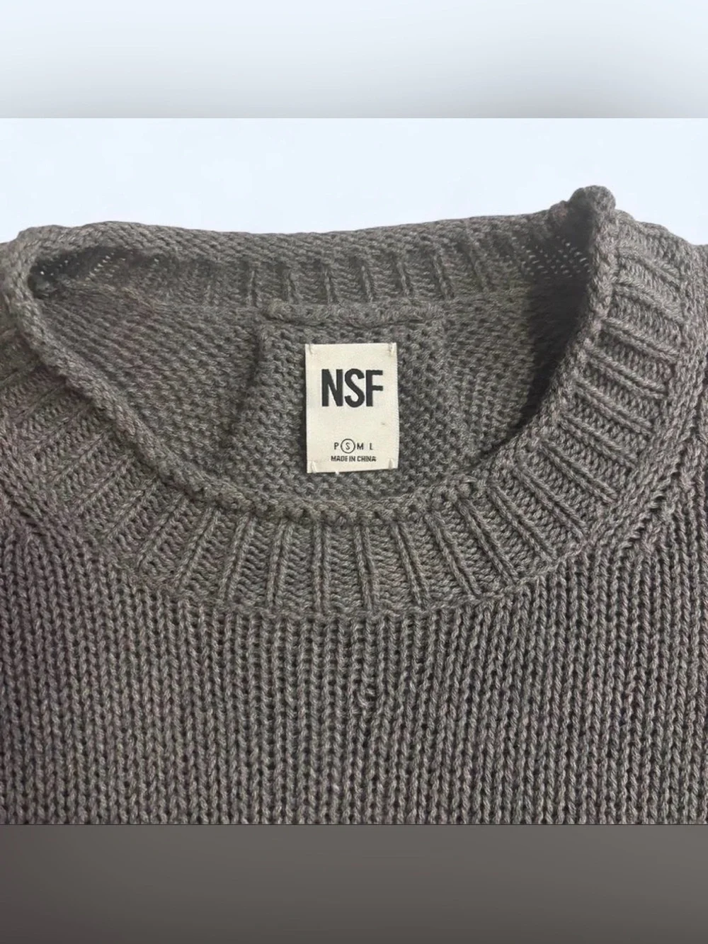 NSF Small Elsie Drop Shoulder Sweater Cotton Cashmere Blend Fitted Boxy Grey - Picture 4 of 5